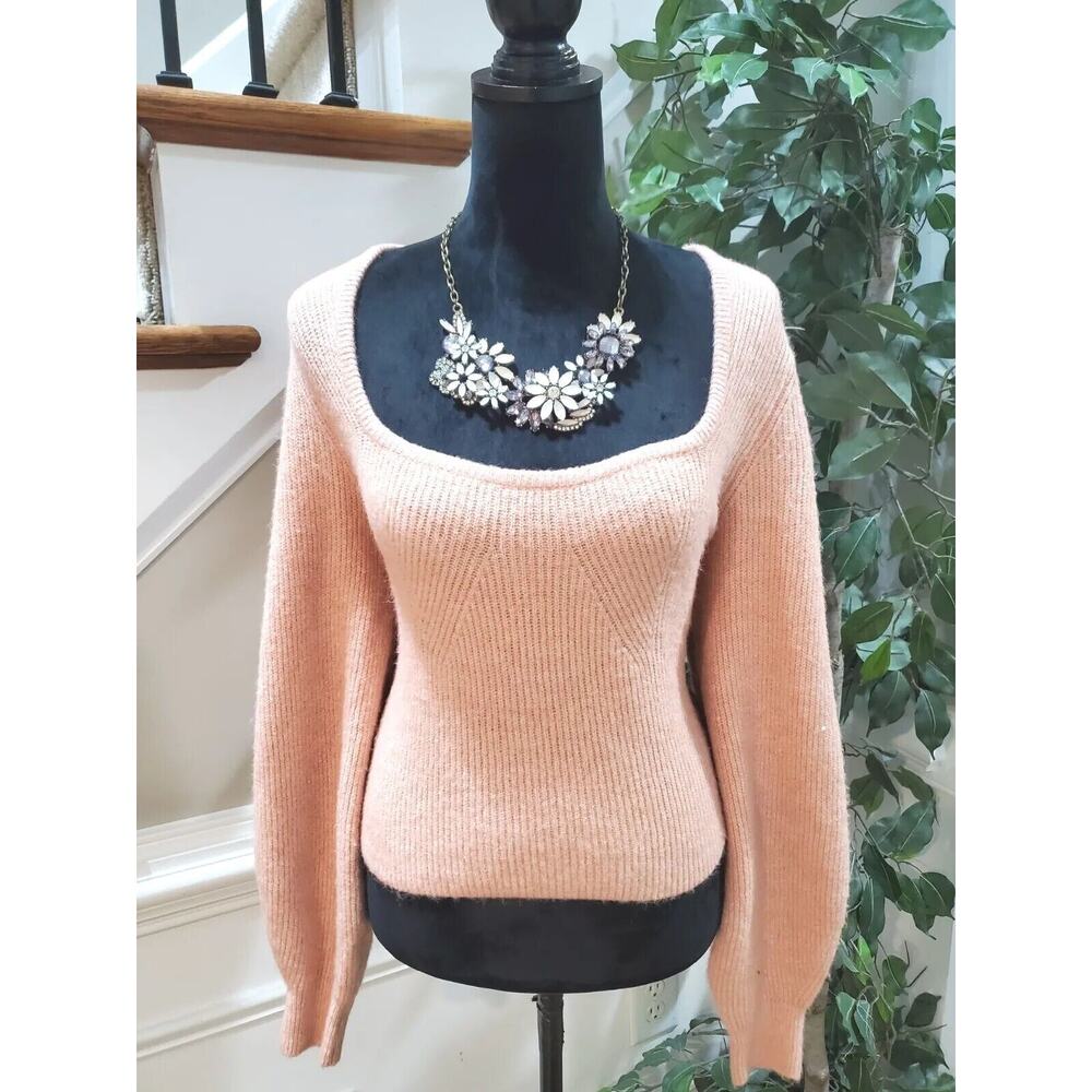 H&M Women Beige Knit Polyester Long Raglan Sleeve Scoop Neck Sweater Size Medium